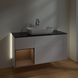 Тумба под раковину Villeroy & Boch Finion 120х50,1 см с подсветкой МДФ белый матовый лак/стекло черное матовое G822GNMT