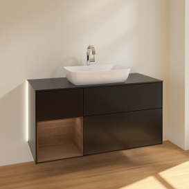 Тумба под раковину Villeroy & Boch Finion 120х50,1 см с подсветкой МДФ черный матовый лак/стекло черное матовое G822GNPD