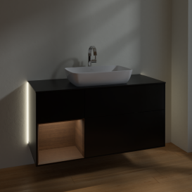 Тумба под раковину Villeroy & Boch Finion 120х50,1 см с подсветкой МДФ черный матовый лак/стекло черное матовое G822GNPD