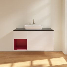 Тумба под раковину Villeroy & Boch Finion 120х50,1 см с подсветкой МДФ глянцевый белый лак/стекло черное матовое G822HBGF