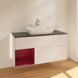 Тумба под раковину Villeroy & Boch Finion 120х50,1 см с подсветкой МДФ глянцевый белый лак/стекло черное матовое G822HBGF