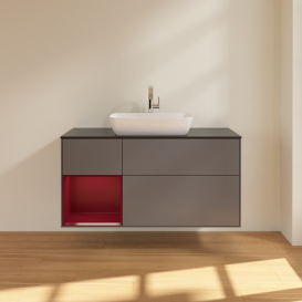 Тумба под раковину Villeroy & Boch Finion 120х50,1 см с подсветкой МДФ антрацит матовый лак/стекло черное матовое G822HBGK