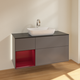 Тумба под раковину Villeroy & Boch Finion 120х50,1 см с подсветкой МДФ антрацит матовый лак/стекло черное матовое G822HBGK