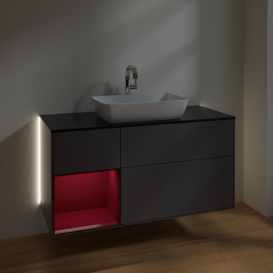 Тумба под раковину Villeroy & Boch Finion 120х50,1 см с подсветкой МДФ антрацит матовый лак/стекло черное матовое G822HBGK