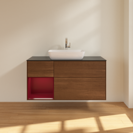 Тумба под раковину Villeroy & Boch Finion 120х50,1 см с подсветкой МДФ шпон грецкого ореха/стекло черное матовое G822HBGN