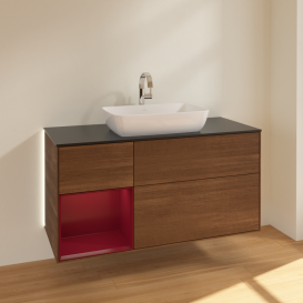 Тумба под раковину Villeroy & Boch Finion 120х50,1 см с подсветкой МДФ шпон грецкого ореха/стекло черное матовое G822HBGN