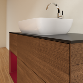 Тумба под раковину Villeroy & Boch Finion 120х50,1 см с подсветкой МДФ шпон грецкого ореха/стекло черное матовое G822HBGN