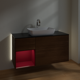 Тумба под раковину Villeroy & Boch Finion 120х50,1 см с подсветкой МДФ шпон грецкого ореха/стекло черное матовое G822HBGN