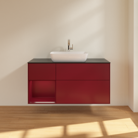 Тумба под раковину Villeroy & Boch Finion 120х50,1 см с подсветкой МДФ пион матовый лак/стекло черное матовое G822HBHB