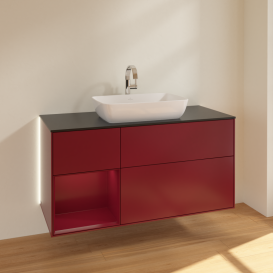 Тумба под раковину Villeroy & Boch Finion 120х50,1 см с подсветкой МДФ пион матовый лак/стекло черное матовое G822HBHB