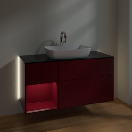 Тумба под раковину Villeroy & Boch Finion 120х50,1 см с подсветкой МДФ пион матовый лак/стекло черное матовое G822HBHB