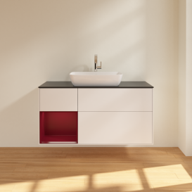 Тумба под раковину Villeroy & Boch Finion 120х50,1 см с подсветкой МДФ белый матовый лак/стекло черное матовое G822HBMT