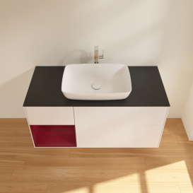 Тумба под раковину Villeroy & Boch Finion 120х50,1 см с подсветкой МДФ белый матовый лак/стекло черное матовое G822HBMT