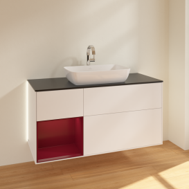 Тумба под раковину Villeroy & Boch Finion 120х50,1 см с подсветкой МДФ белый матовый лак/стекло черное матовое G822HBMT