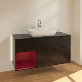 Тумба под раковину Villeroy & Boch Finion 120х50,1 см с подсветкой МДФ черный матовый лак/стекло черное матовое G822HBPD