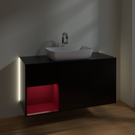 Тумба под раковину Villeroy & Boch Finion 120х50,1 см с подсветкой МДФ черный матовый лак/стекло черное матовое G822HBPD