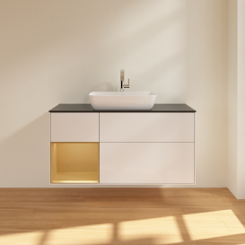 Тумба под раковину Villeroy & Boch Finion 120х50,1 см с подсветкой МДФ глянцевый белый лак/стекло черное матовое G822HFGF