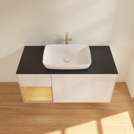 Тумба под раковину Villeroy & Boch Finion 120х50,1 см с подсветкой МДФ глянцевый белый лак/стекло черное матовое G822HFGF