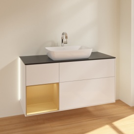 Тумба под раковину Villeroy & Boch Finion 120х50,1 см с подсветкой МДФ глянцевый белый лак/стекло черное матовое G822HFGF