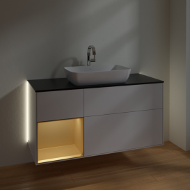 Тумба под раковину Villeroy & Boch Finion 120х50,1 см с подсветкой МДФ глянцевый белый лак/стекло черное матовое G822HFGF