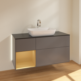 Тумба под раковину Villeroy & Boch Finion 120х50,1 см с подсветкой МДФ антрацит матовый лак/стекло черное матовое G822HFGK