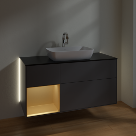 Тумба под раковину Villeroy & Boch Finion 120х50,1 см с подсветкой МДФ антрацит матовый лак/стекло черное матовое G822HFGK