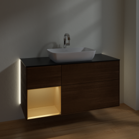 Тумба под раковину Villeroy & Boch Finion 120х50,1 см с подсветкой МДФ шпон грецкого ореха/стекло черное матовое G822HFGN