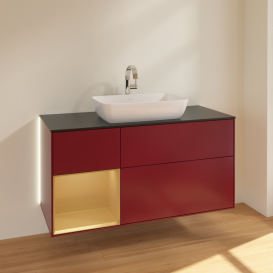 Тумба под раковину Villeroy & Boch Finion 120х50,1 см с подсветкой МДФ пион матовый лак/стекло черное матовое G822HFHB