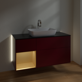 Тумба под раковину Villeroy & Boch Finion 120х50,1 см с подсветкой МДФ пион матовый лак/стекло черное матовое G822HFHB