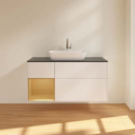 Тумба під раковину Villeroy & Boch Finion 120х50,1 см із підсвічуванням МДФ білий матовий лак/скло чорне матове G822HFMT