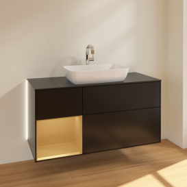 Тумба под раковину Villeroy & Boch Finion 120х50,1 см с подсветкой МДФ черный матовый лак/стекло черное матовое G822HFPD