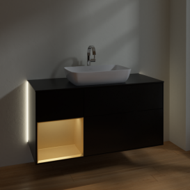Тумба под раковину Villeroy & Boch Finion 120х50,1 см с подсветкой МДФ черный матовый лак/стекло черное матовое G822HFPD