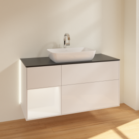Тумба под раковину Villeroy & Boch Finion 120х50,1 см с подсветкой МДФ глянцевый белый лак/стекло черное матовое G822MTGF