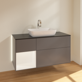 Тумба под раковину Villeroy & Boch Finion 120х50,1 см с подсветкой МДФ антрацит матовый лак/стекло черное матовое G822MTGK