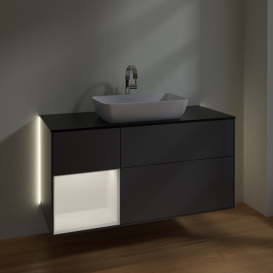 Тумба под раковину Villeroy & Boch Finion 120х50,1 см с подсветкой МДФ антрацит матовый лак/стекло черное матовое G822MTGK