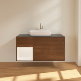 Тумба под раковину Villeroy & Boch Finion 120х50,1 см с подсветкой МДФ шпон грецкого ореха/стекло черное матовое G822MTGN