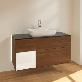 Тумба под раковину Villeroy & Boch Finion 120х50,1 см с подсветкой МДФ шпон грецкого ореха/стекло черное матовое G822MTGN