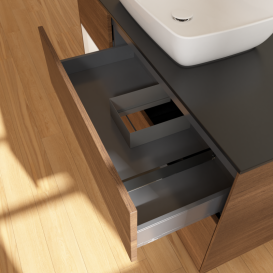 Тумба под раковину Villeroy & Boch Finion 120х50,1 см с подсветкой МДФ шпон грецкого ореха/стекло черное матовое G822MTGN