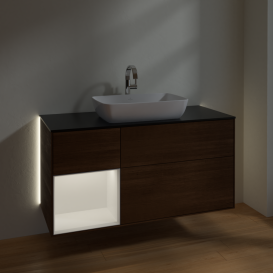 Тумба под раковину Villeroy & Boch Finion 120х50,1 см с подсветкой МДФ шпон грецкого ореха/стекло черное матовое G822MTGN