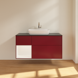 Тумба под раковину Villeroy & Boch Finion 120х50,1 см с подсветкой МДФ пион матовый лак/стекло черное матовое G822MTHB