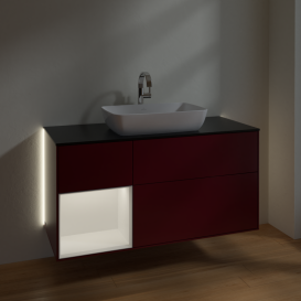 Тумба под раковину Villeroy & Boch Finion 120х50,1 см с подсветкой МДФ пион матовый лак/стекло черное матовое G822MTHB