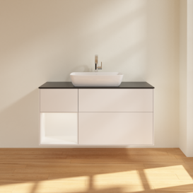 Тумба под раковину Villeroy & Boch Finion 120х50,1 см с подсветкой МДФ белый матовый лак/стекло черное матовое G822MTMT