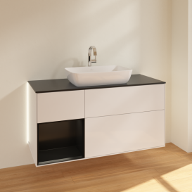 Тумба под раковину Villeroy & Boch Finion 120х50,1 см с подсветкой МДФ глянцевый белый лак/стекло черное матовое G822PDGF