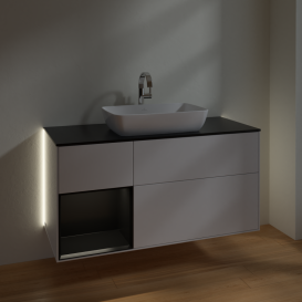 Тумба под раковину Villeroy & Boch Finion 120х50,1 см с подсветкой МДФ глянцевый белый лак/стекло черное матовое G822PDGF