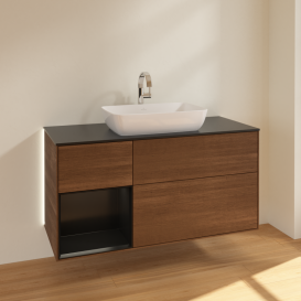 Тумба под раковину Villeroy & Boch Finion 120х50,1 см с подсветкой МДФ шпон грецкого ореха/стекло черное матовое G822PDGN