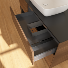 Тумба под раковину Villeroy & Boch Finion 120х50,1 см с подсветкой МДФ шпон грецкого ореха/стекло черное матовое G822PDGN