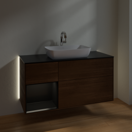 Тумба под раковину Villeroy & Boch Finion 120х50,1 см с подсветкой МДФ шпон грецкого ореха/стекло черное матовое G822PDGN