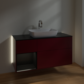 Тумба под раковину Villeroy & Boch Finion 120х50,1 см с подсветкой МДФ пион матовый лак/стекло черное матовое G822PDHB