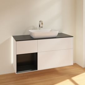 Тумба под раковину Villeroy & Boch Finion 120х50,1 см с подсветкой МДФ белый матовый лак/стекло черное матовое G822PDMT