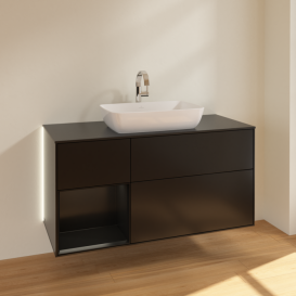 Тумба под раковину Villeroy & Boch Finion 120х50,1 см с подсветкой МДФ черный матовый лак/стекло черное матовое G822PDPD